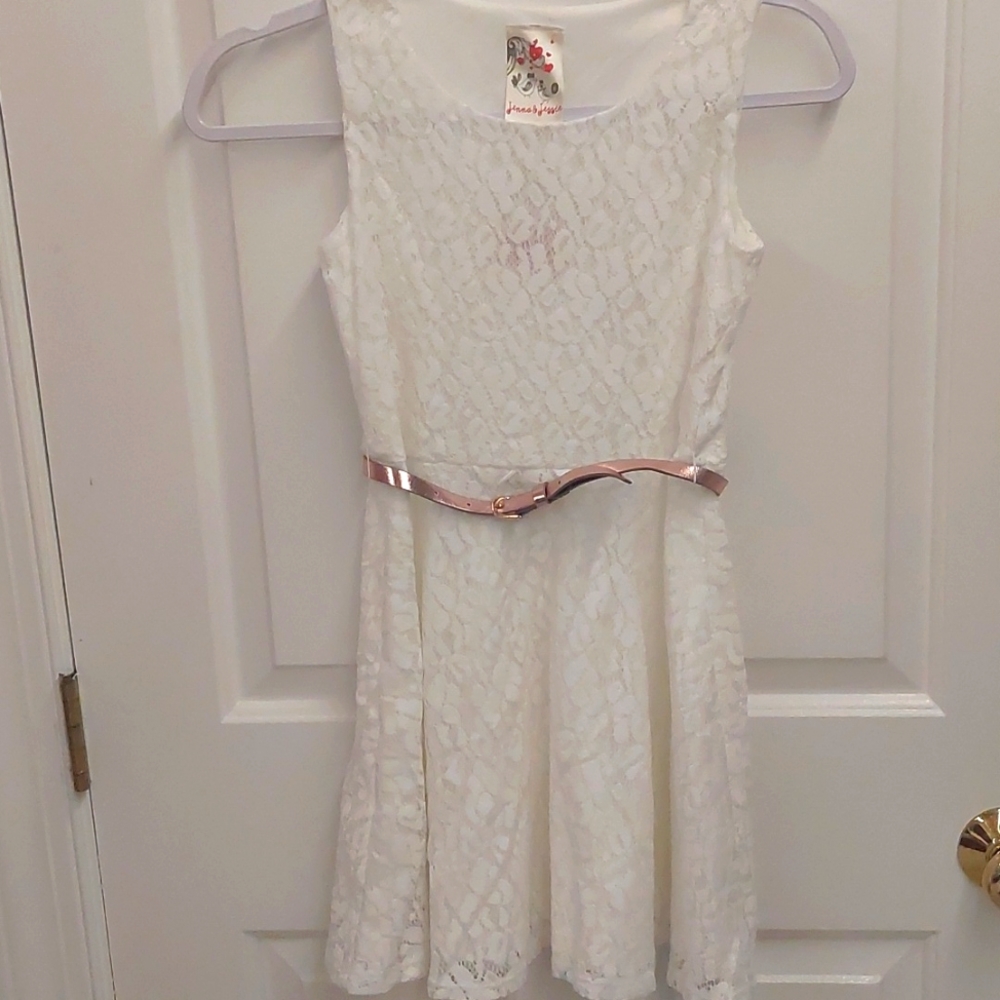 Girls White Dress with Belt